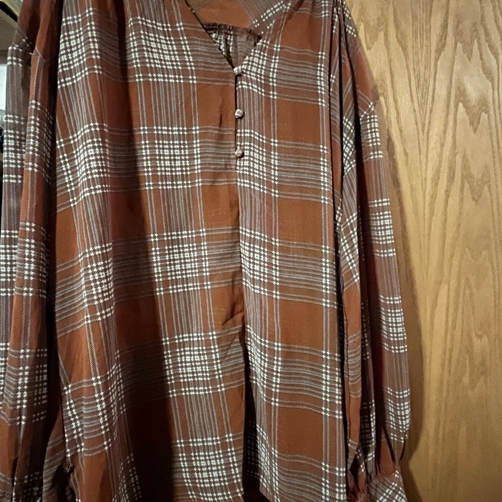 Suzanne Betro Brown Plaid Blouse